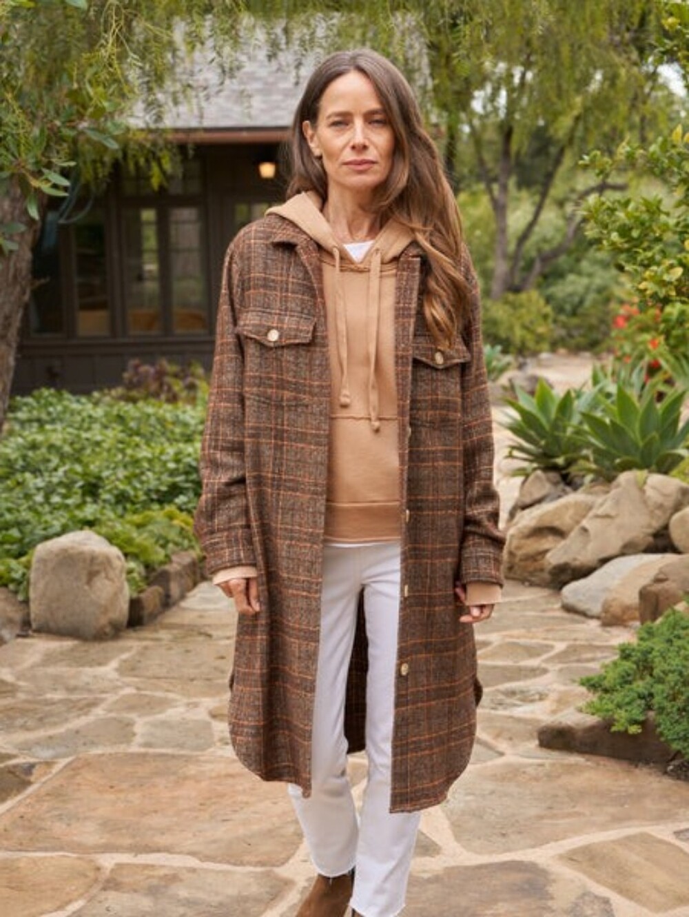 Frank & Eileen $498 GAVIN Orange and Brown Plaid, Italian Bouclé Wool Large